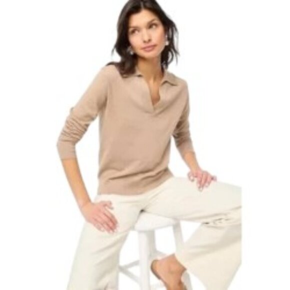 J. Crew Tops - J. Crew Tan Cotton Polo Sweater XSmall